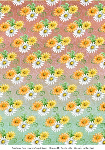 A4 Paper Daisies on Peach/Mint Green Ombre Background