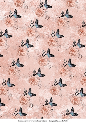 A4 Paper Butterflies/Roses on Pink Background