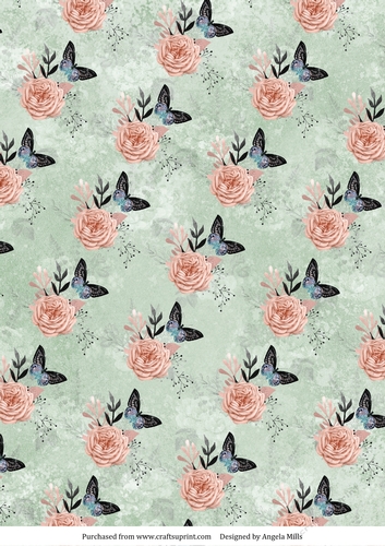 A4 Paper Butterflies/Roses on Mint Green Background