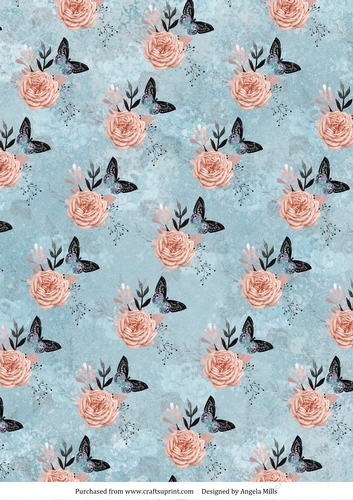 A4 Paper Butterflies/Roses on Light Blue Background