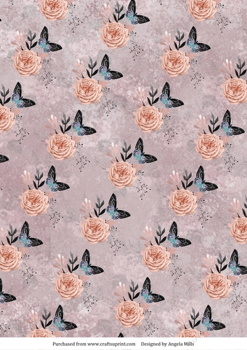 A4 Paper Butterflies/Roses on Mauve Background