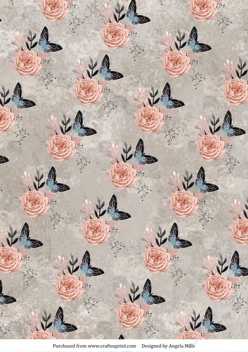 A4 Paper Butterflies/Roses on Taupe Background