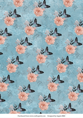 A4 Paper Butterflies/Roses on Slate Blue Background