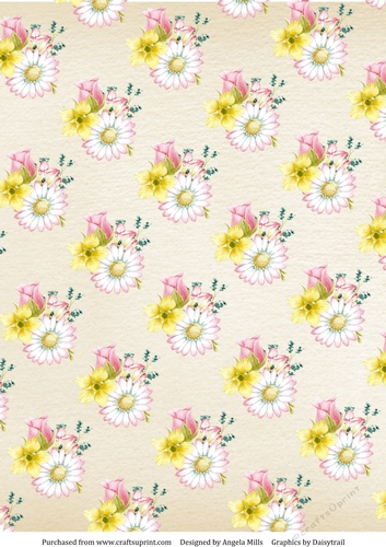 A4 Paper Rosebuds/Daisies on Old Paper Background