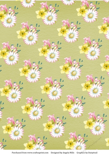 A4 Paper Rosebuds/Daisies on Green Background