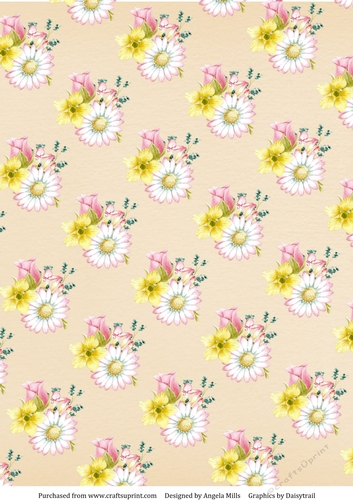 A4 Paper Rosebuds/Daisies on Pale Peach Background