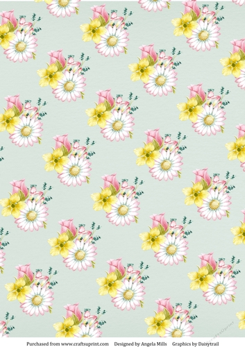 A4 Paper Rosebuds/Daisies on Pale Aqua Background