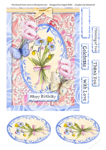 A5 Card Front Wildflower Posy/Butterflies/Poppies with Toppers and Sentiments