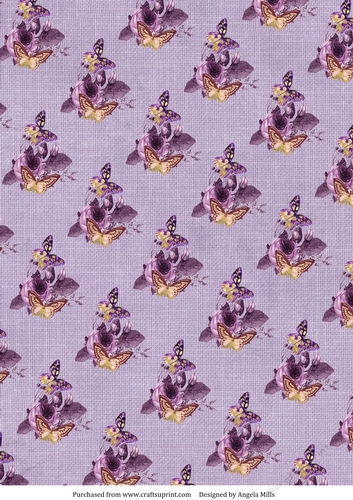 A4 Paper Shabby Chic Butterflies/Floral on Lilac Linen Background