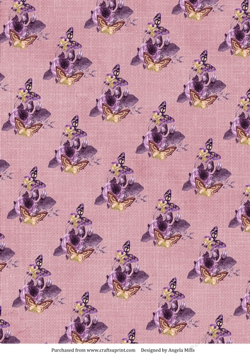 A4 Paper Shabby Chic Butterflies/Floral on Dusky Rose Linen Background