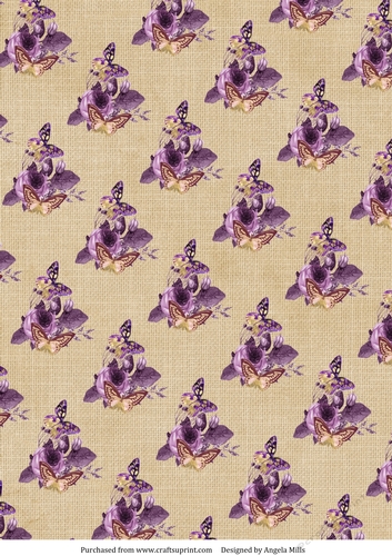 A4 Paper Shabby Chic Butterflies/Floral on Butterscotch Linen Background