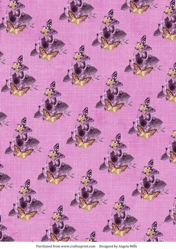 A4 Paper Shabby Chic Butterflies/Floral on Magenta Linen Background