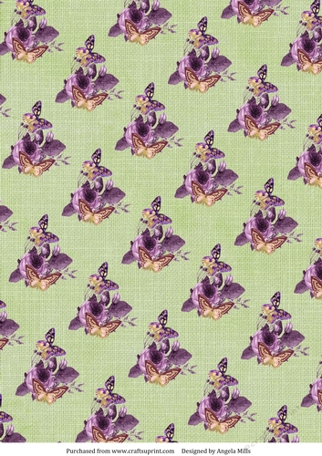 A4 Paper Shabby Chic Butterflies/Floral on Green Linen Background