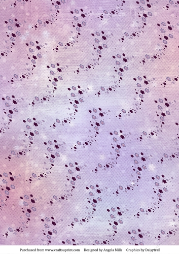 A4 Paper Violet Floral Confetti Swirls on Lilac/Pink Background