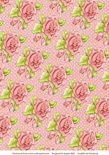 A4 Paper Pink Roses on Pink/White Dotted Background