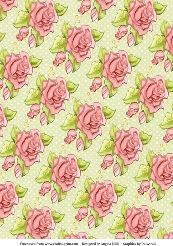 A4 Paper Pink Roses on Light Green/White Dotted Background
