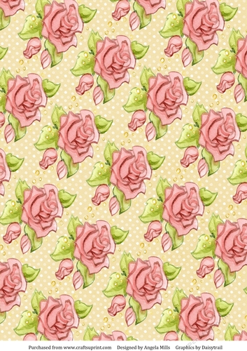 A4 Paper Pink Roses on Yellow/White Dotted Background