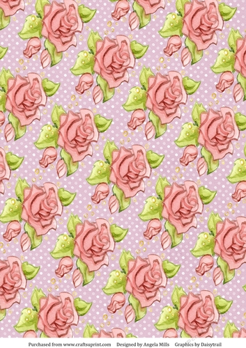 A4 Paper Pink Roses on Lilac/White Dotted Background