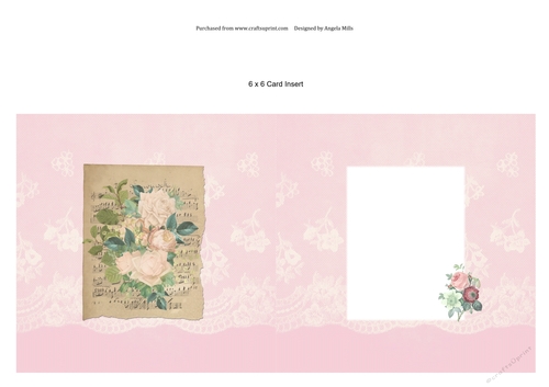6 x 6 Card Insert Floral/Old Paper on White Lace/Pink Background