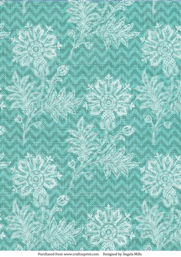 A4 Paper White Floral Lace on Teal Linen Background
