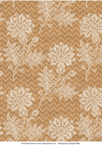 A4 Paper White Floral Lace on Butterscotch Linen Background
