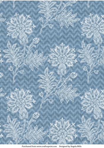 A4 Paper White Floral Lace on Denim Blue Linen Background