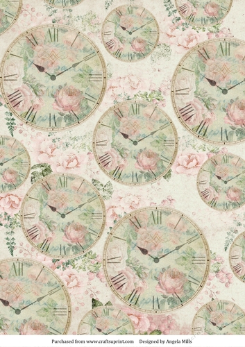 A4 Paper Shabby Chic Clocks on Ivory Floral Background