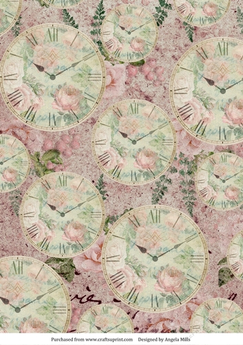 A4 Paper Shabby Chic Clocks on Antique Rose Floral Background