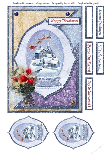 A5 Christmas Snow Globe Card Front with Toppers and Sentiments Blue/Gold/Red