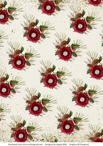 A4 Paper Christmas Red Floral/Holly/Pine Cones on Cream Background