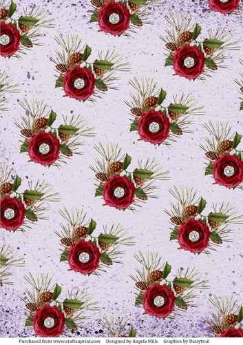 A4 Paper Christmas Red Floral/Holly/Pine Cones on Lilac Background