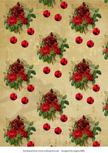 A4 Christmas Paper Red Floral/Baubles on Gold Background
