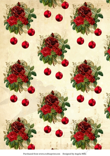 A4 Christmas Paper Red Floral/Baubles on Ivory Background
