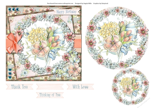 6 x 6 Card Front Pastel Floral Wreath with Toppers and Sentiments