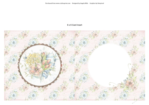 6 x 6 Card Insert Pastel Floral on Pink Floral Background, Blank