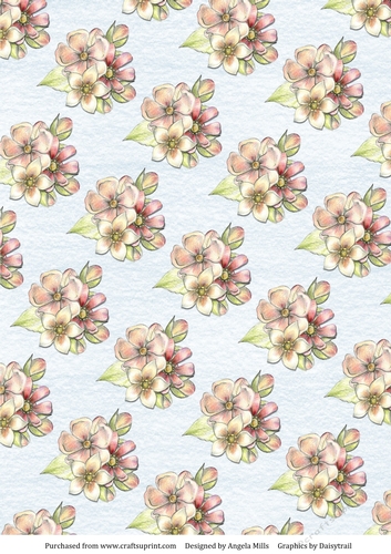 A4 Paper Pink/Yellow Pastel Floral on Pale Blue Background