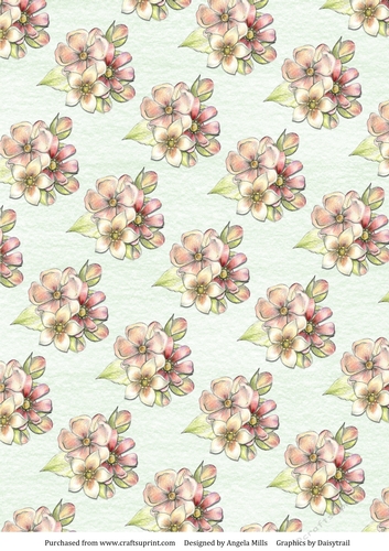 A4 Paper Pink/Yellow Pastel Floral on Pale Green Background