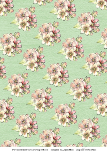 A4 Paper Pink/Yellow Pastel Floral on Green Background