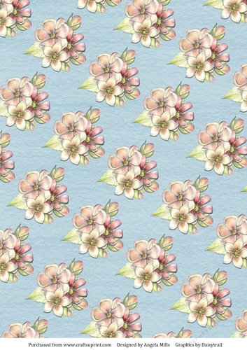 A4 Paper Pink/Yellow Pastel Floral on Blue Background