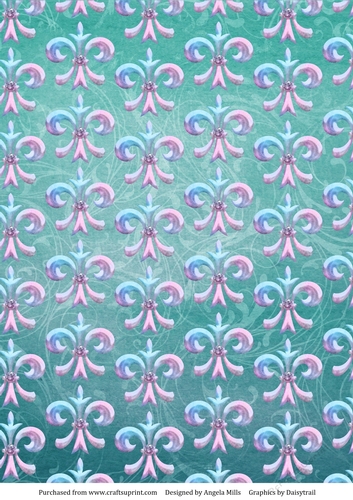 A4 Paper Pastel Fleur de Lys on Teal Background