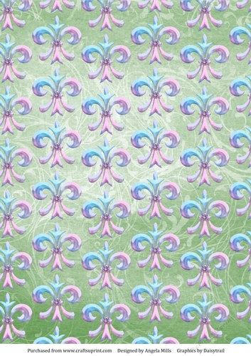 A4 Paper Pastel Fleur de Lys on Green Background