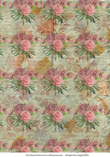 A4 Paper Vintage Roses on Mint Green Ephemera Background