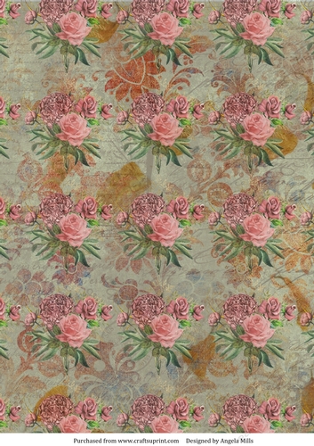 A4 Paper Vintage Roses on Sage Green Ephemera Background