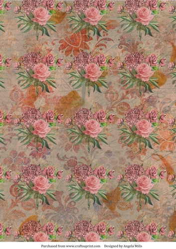 A4 Paper Vintage Roses on Taupe Ephemera Background
