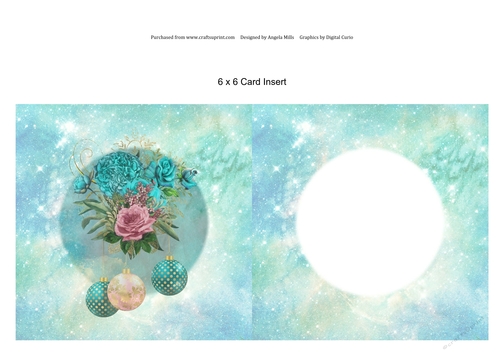 6 x 6 Card Insert Shabby Christmas Bouquets/Baubles, Teal/Aqua