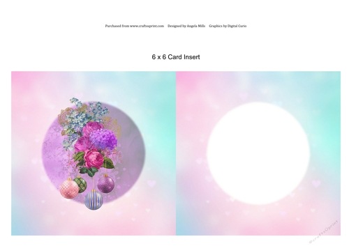 6 x 6 Card Insert Shabby Christmas Bouquets/Baubles, Lilac/Pink/Aqua