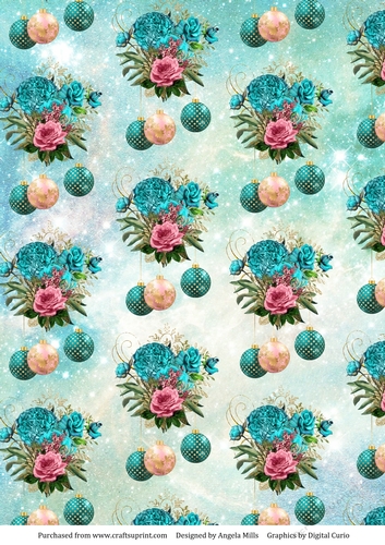 A4 Paper Shabby Chic Christmas Bouquets/Baubles, Turquoise/Pink