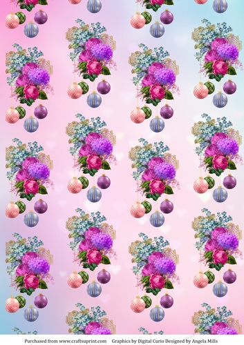 A4 Paper Shabby Chic Christmas Bouquets/Baubles, Lilac/Pink/Turquoise