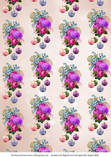 A4 Paper Shabby Chic Christmas Bouquets/Baubles, Lilac/Pink/Gold