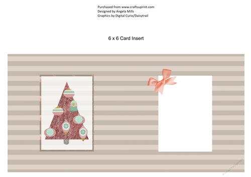6 x 6 Card Insert Red Papercut Christmas Tree/Baubles on Brown Striped Background, Blank